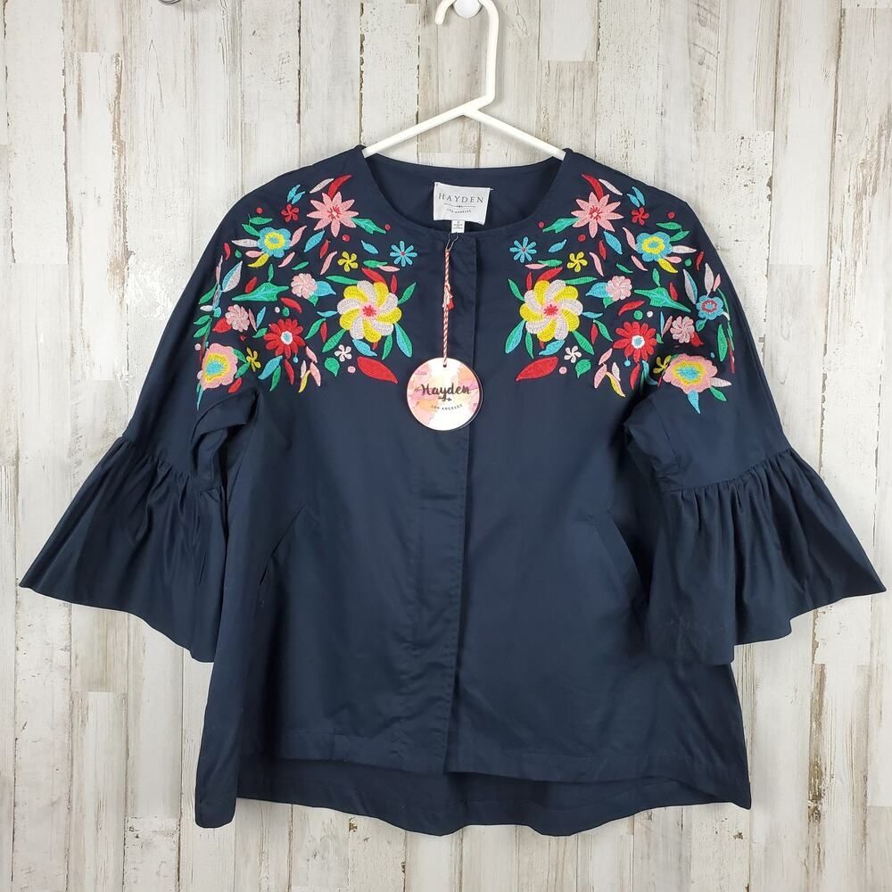Hayden L.A. Floral Embroidered Jacket Black Size Small